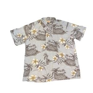 Sideout Hawaiian Button Up Shirt Floral Palm Tree Pattern Size XL Vacation Beach